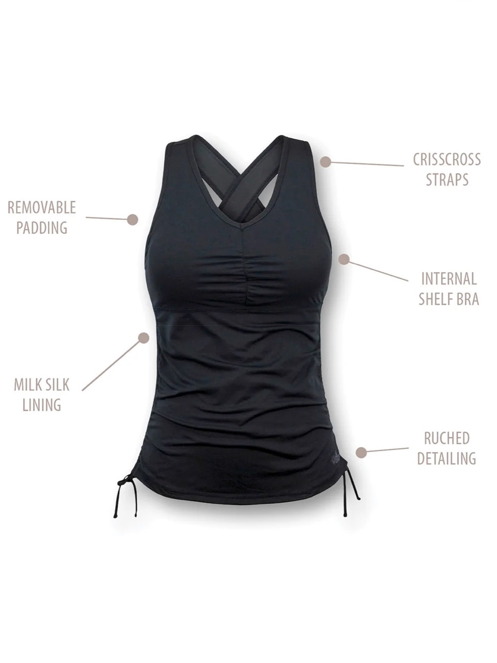 UV SKINZ SPF 50+ Black Ruched Tank Top with Shelf Bra